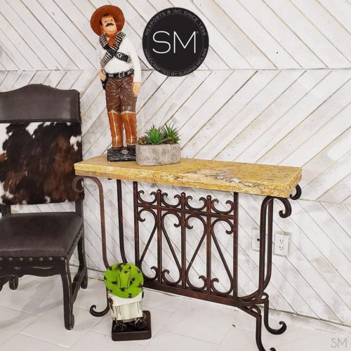 Best Vintage Iron Table High-Toned Small Console Cream Travertine Top