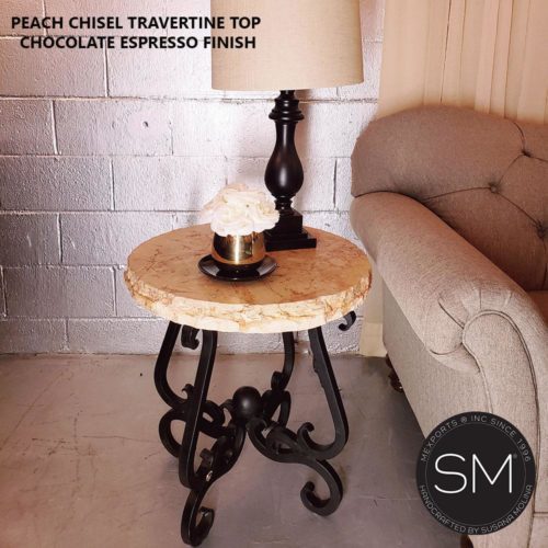 Top Quality Small Occasional Table Smashing Peach Chisel Traventine Top - 1240 BB