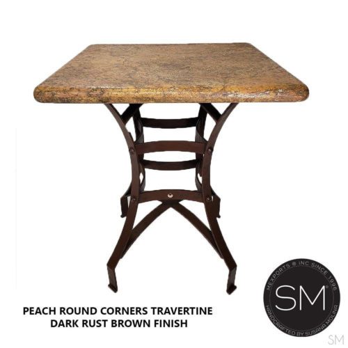 Travertine Modern Bar Table | Peach | Square | Wrought Iron-1244E