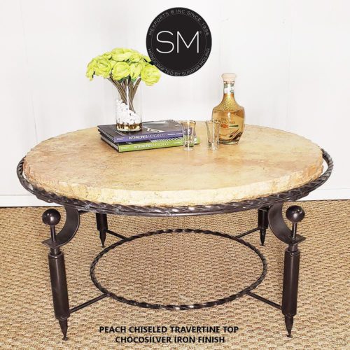 Travertine Table -Round Coffee  Contemporary Iron Table Base-1265AAA