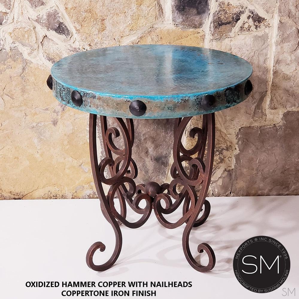 Upscale and contemporary Hammer Copper Small Occasional Table - 1221BB