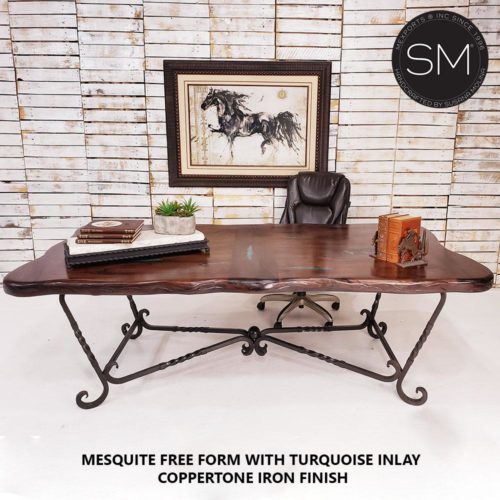 Western Desk Table Awe-Inspiring Rectangular Texas Mesquite Top - 1211R