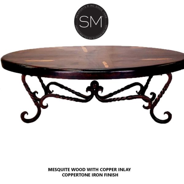 Western Mesquite Oval Table Made Wrought Iron-1211AA