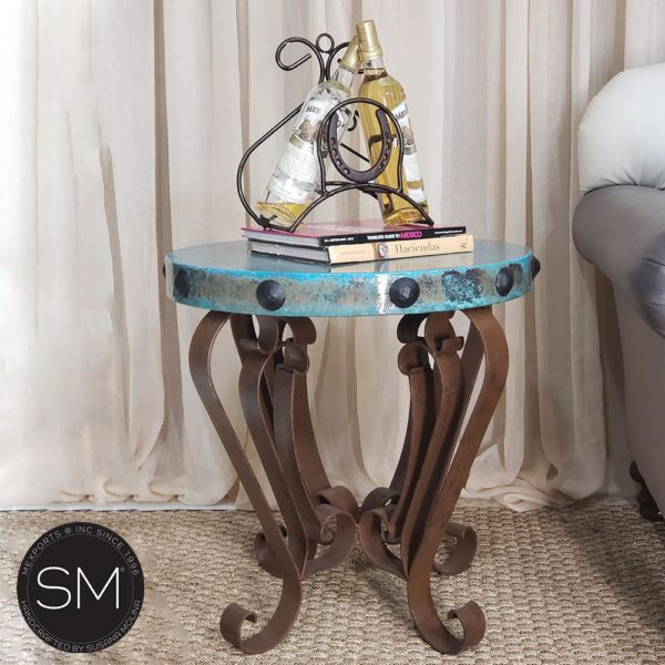 Wrought Iron Designs- End Table with Natural Hammer Copper Top - 1229BB