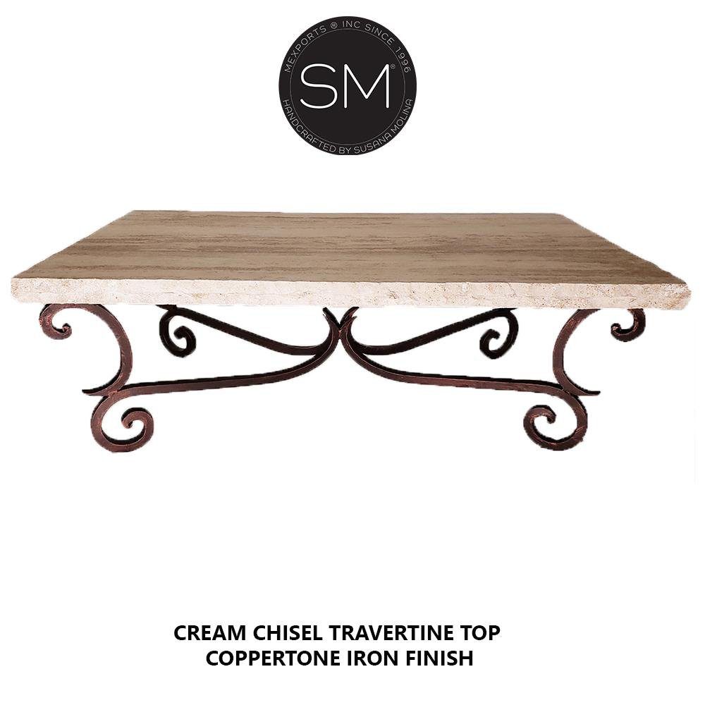 Wrought Iron Table Rectangular  Travertine Cream Top-1215 AA