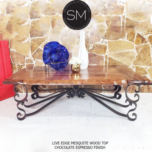 rectangular coffee table live edge mesquite wood 1237AAM