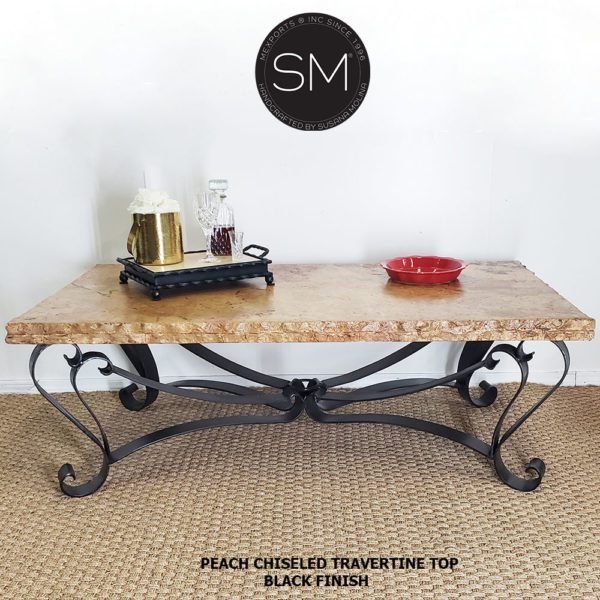 rectangular coffee table peach chiseled travertine 1229AT