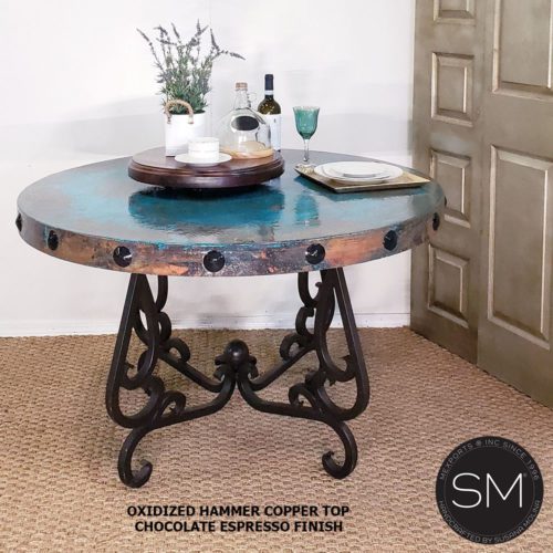 round dinning table oxidized hammer copper nailheads 1240DC