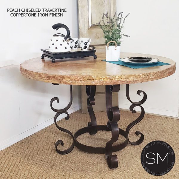 peach chiseled travertine dining table 1238DT