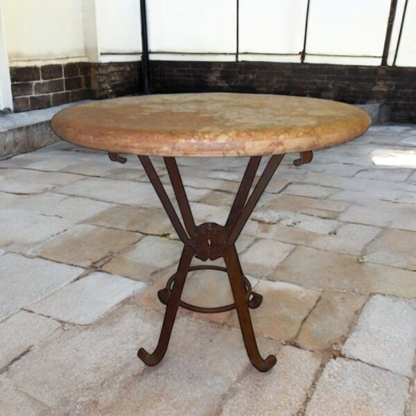 Luxury Patio Outdoor Peach Travertine Chisel Round Tall Bar Table