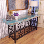 Vintage Rectangular Oxidized Hammered Copper Console Table