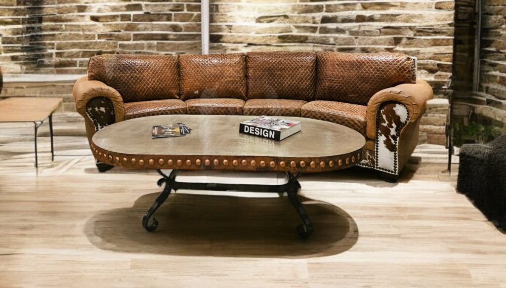 Rectangular Coffee Table with hammered Copper