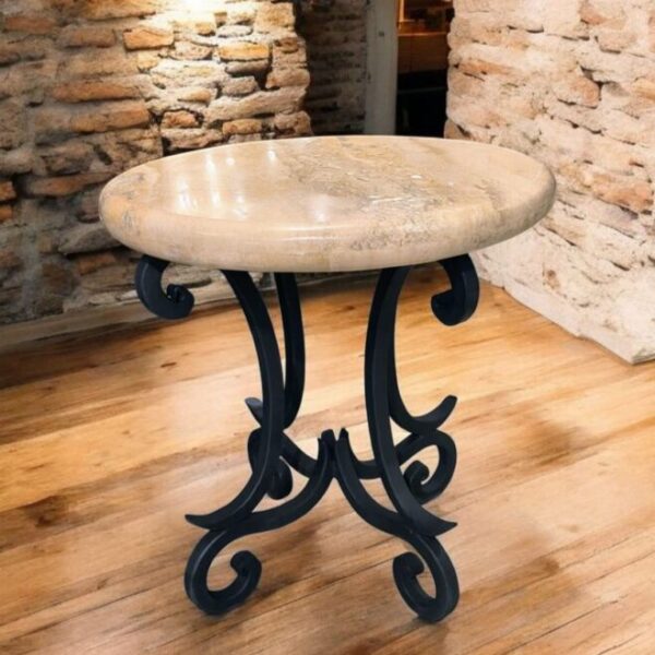 Deluxe Small Side Table with Travertine Stone Top