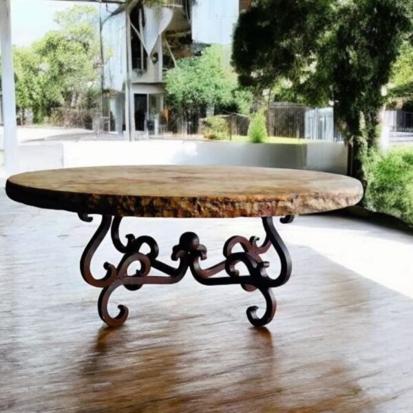 Round Patio Coffee Table with Travertine Top -