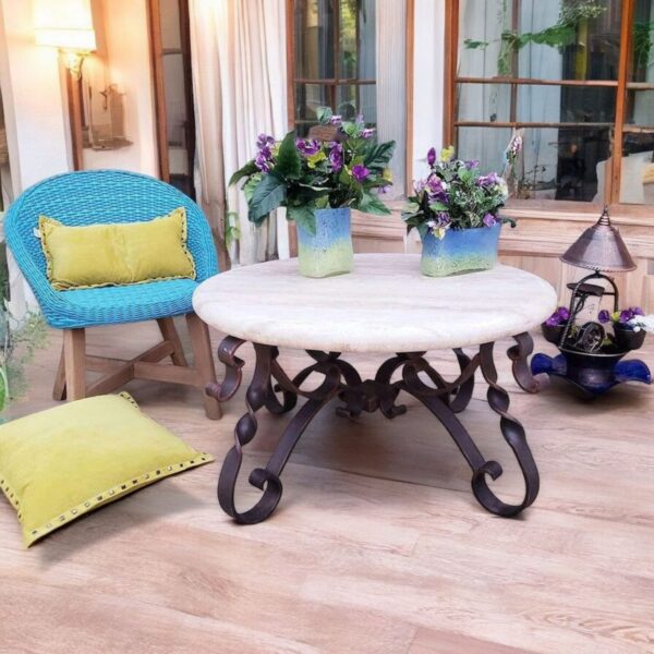 Round Outdoor Travertine Stone Coffee Table