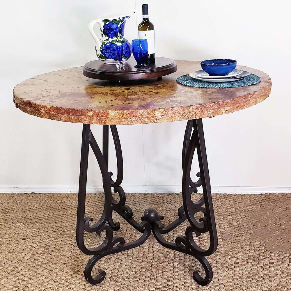 Cream Travertine Stone Round Bistro Bar Table