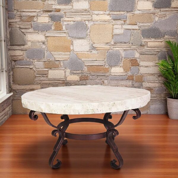 Exotic Round Coffee Table with Cream Travertine Top -