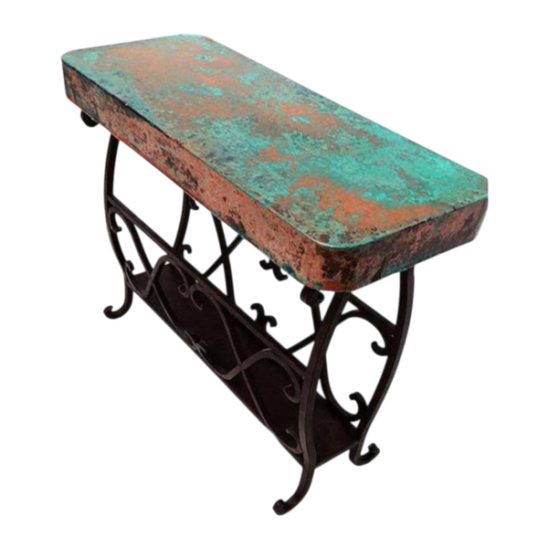 Handcrafted Magazine Table – Oxidized Copper Top & Iron Base