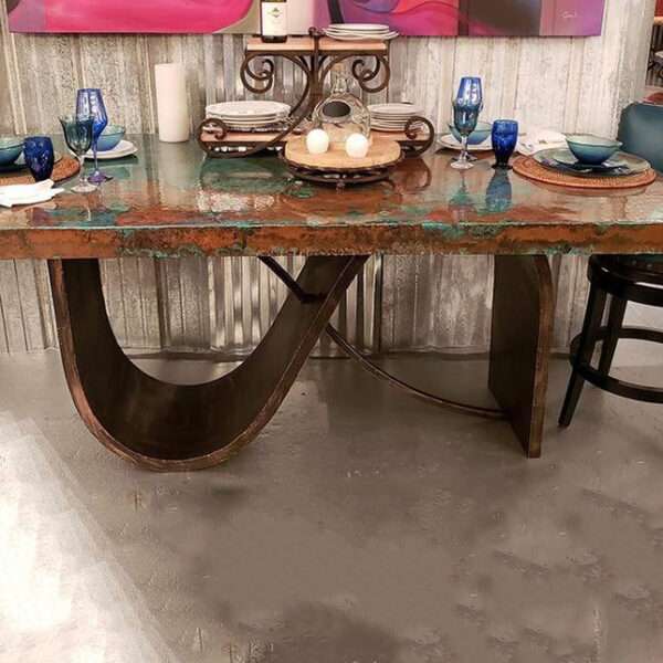 Contemporary Natural Copper Rectangular Conference Desk with Hammered Copper