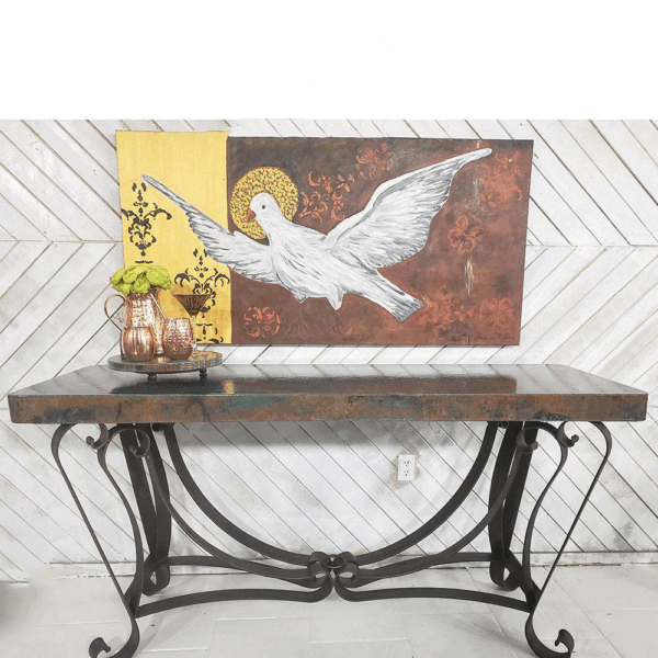 Luxury Ranch Oxidized Hammered Copper Entryway Console Table