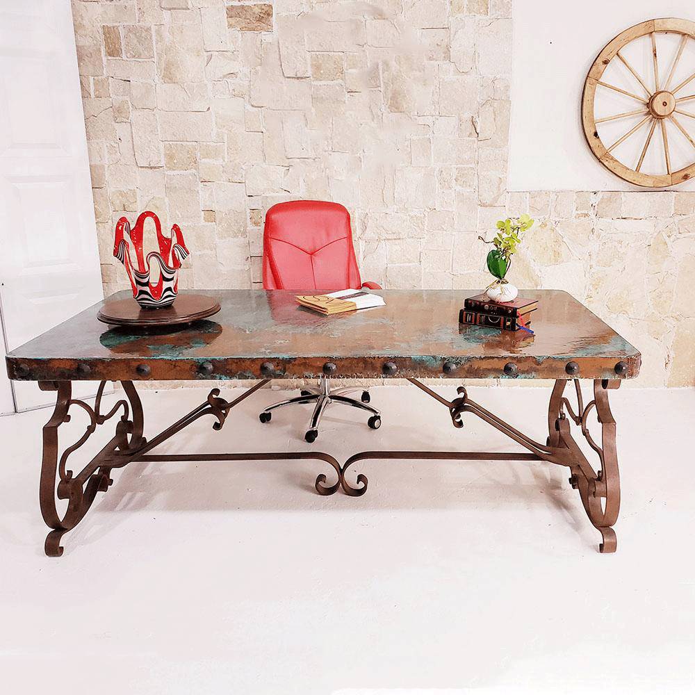 mediterraneanstyleconferencedeskhammercoppertopwroughtirondesk522184