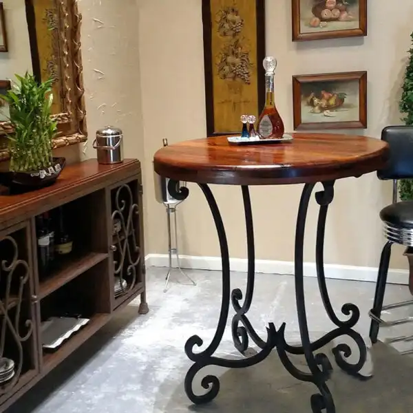 Reclaimed Mesquite Wood Top Round Pub Table