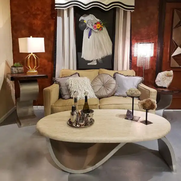 Rustic CHIC Oval Coffee Table with Travertine Top