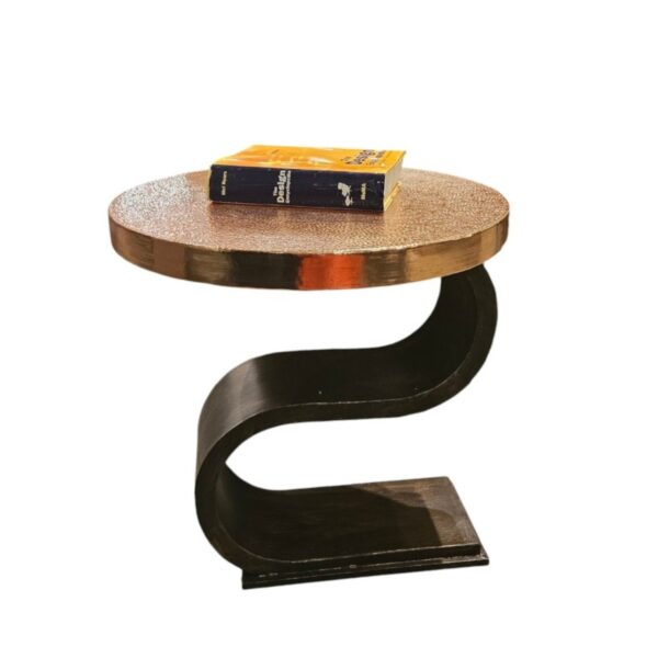 Contemporary Side Table with Copper Top and Industrial Metal Base